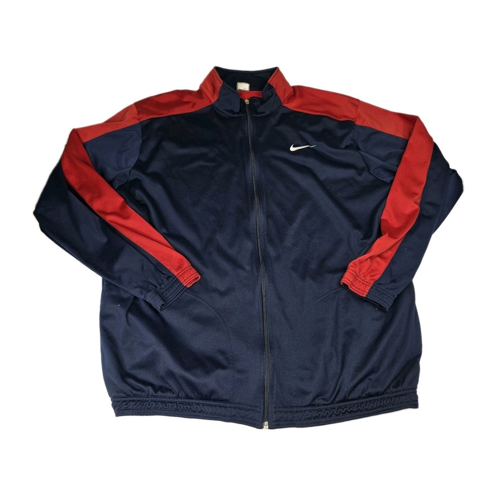 Vintage Nike Grey Tag Track Jacket Mens XXL Blue Red Swoosh Zip Y2K Warm Up